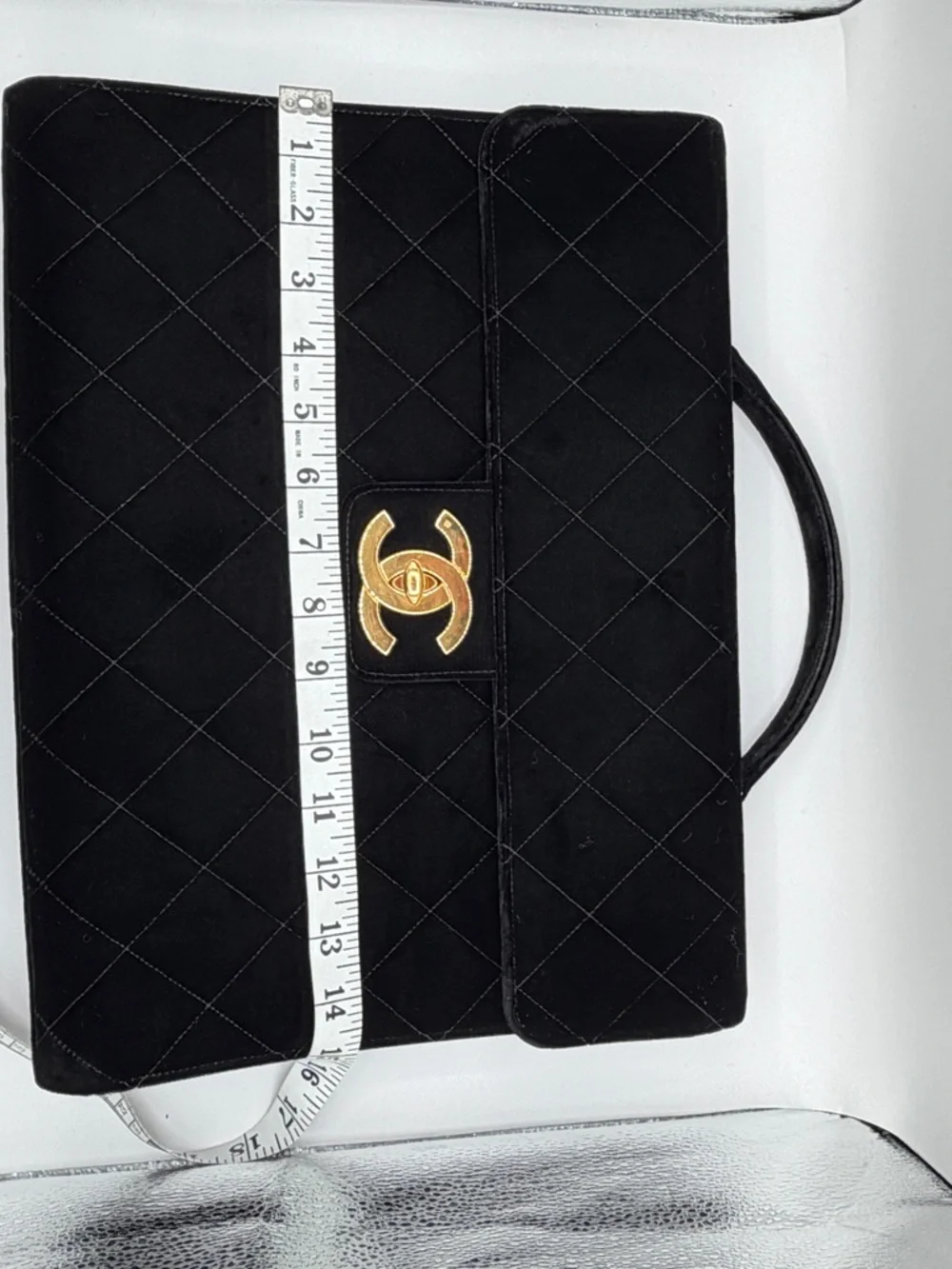 Chanel Authentic Vintage Deep Black Velvet Briefcase Gold Hardware, 1994-1996 - Picture 13 of 15